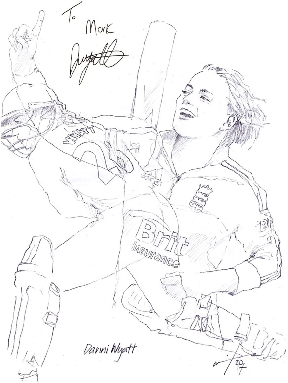 Autographed drawing of cricketer Danni Wyatt