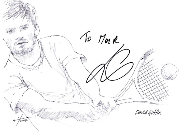 Autographed drawing of tennis player David Goffin