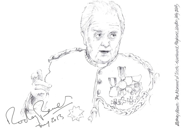 Autographed drawing of Rodney Bewes in The Moment of Truth at the Southwark Playhouse in London 2013