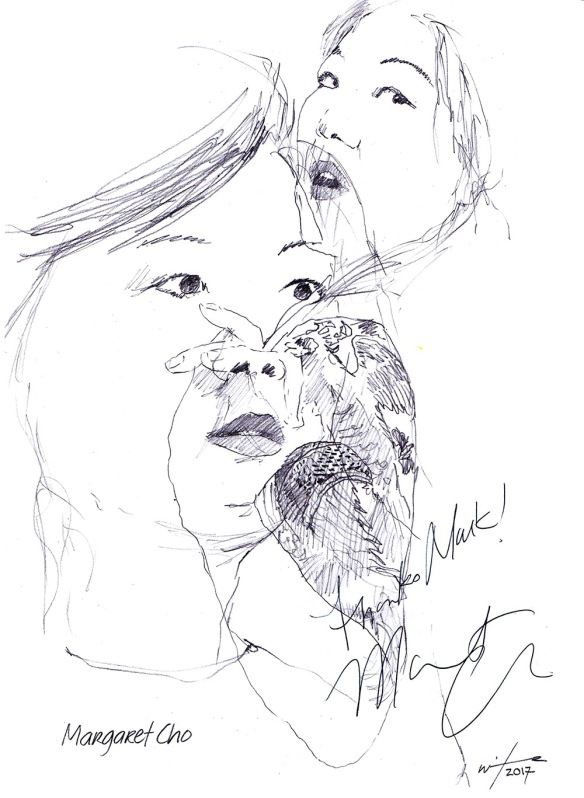 Autographed drawing of comedian Margaret Cho