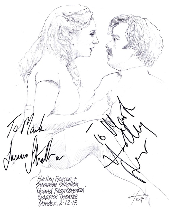 Autographed drawing of Hadley Fraser and Summer Strallen in Young Frankenstein at the Garrick Theatre in London's West End
