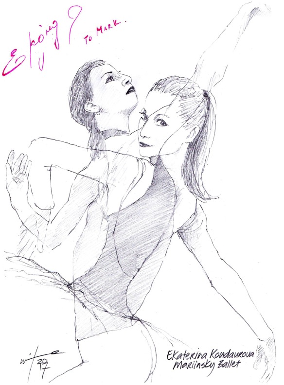 Autographed drawing of ballerina Ekaterina Kondaurova of the Mariinsky Ballet