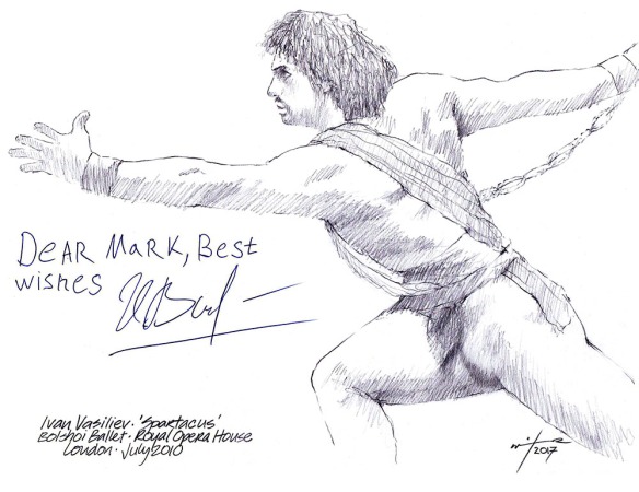 Autographed drawing of Ivan Vasiliev in Spartacus with the Bolshoi Ballet