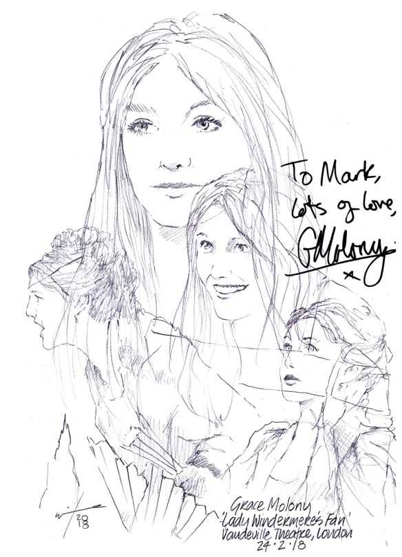 Autographed drawing of Grace Molony in Lady Windermere's Fan at the Vaudeville Theatre on London's West End