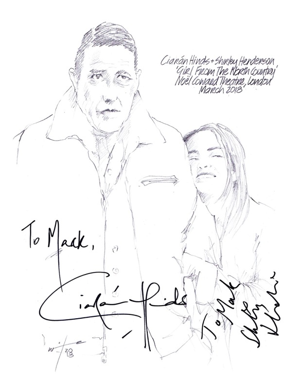 Autographed drawing of Ciaran Hinds and Shirley Henderson in Girl From The North Country at the Noel Coward Theatre on London's West End