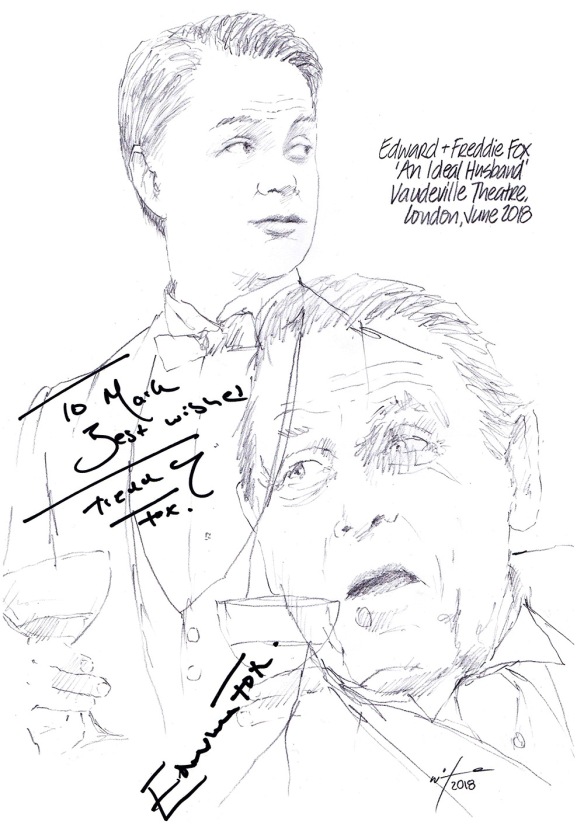 Autographed drawing of Edward Fox and Freddie Fox in An Ideal Husband at the Vaudeville Theatre on London's West End