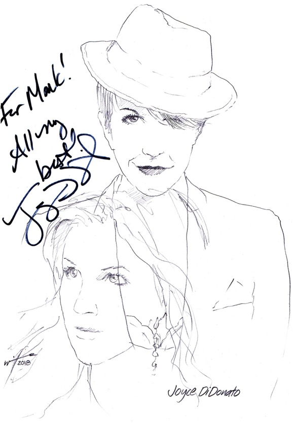 Autographed drawing of opera singer Joyce DiDonato