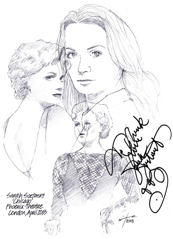 Autographed drawing of Sarah Soetaert in Chicago at the Phoenix Theatre on London's West End