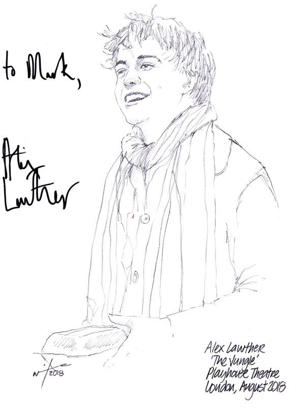 Autographed drawing of Alex Lawther in The Jungle at the Playhouse Theatre on London's West End