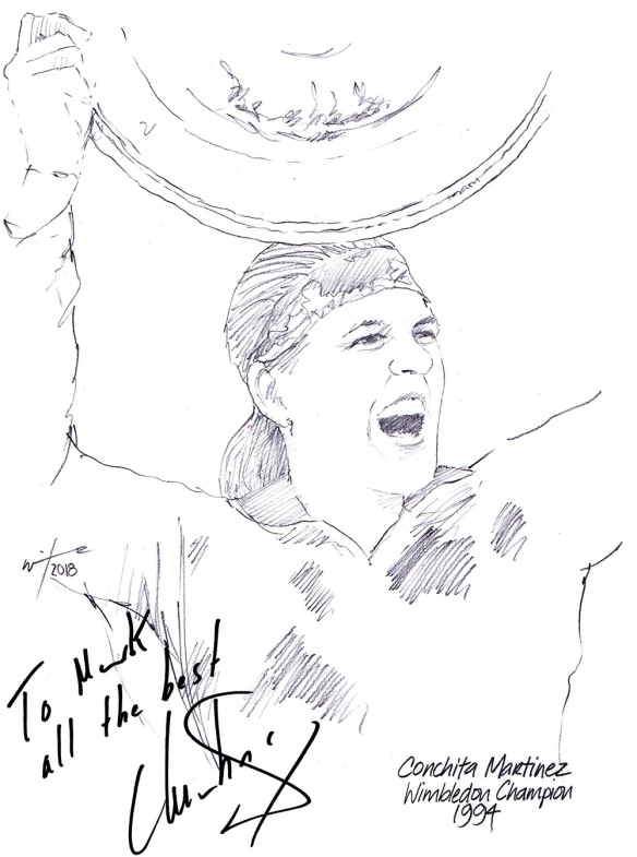 Autographed drawing of tennis player Conchita Martinez 