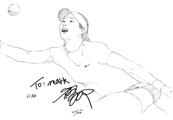 Autographed drawing of tennis player Li Na
