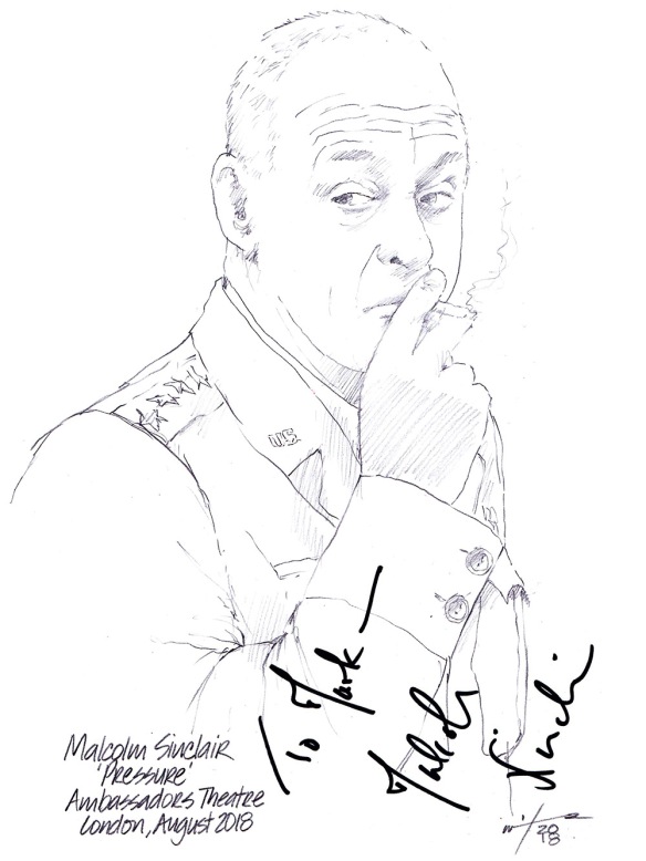 Autographed drawing of Malcolm Sinclair in Pressure at the Ambassadors Theatre on London's West End