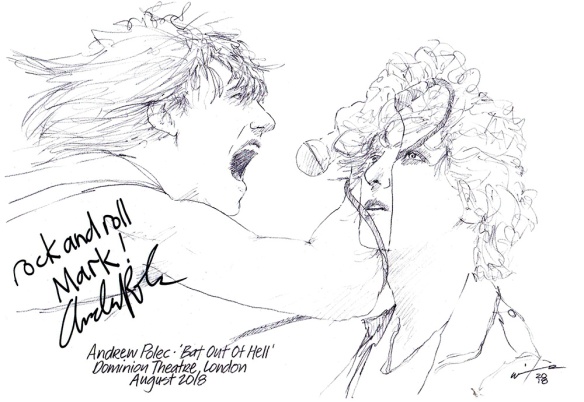 Autographed drawing of Andrew Polec in Bat Out Of Hell at the Dominion Theatre on London's West End