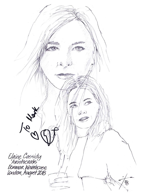 Autographed drawing of Elaine Cassidy in Aristocrats at the Donmar Warehouse on London's West End
