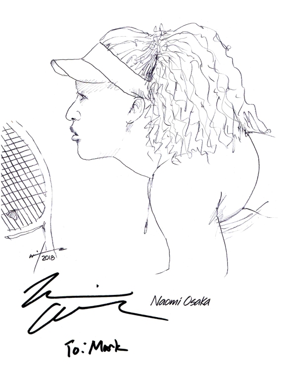 Autographed drawing of tennis player Naomi Osaka