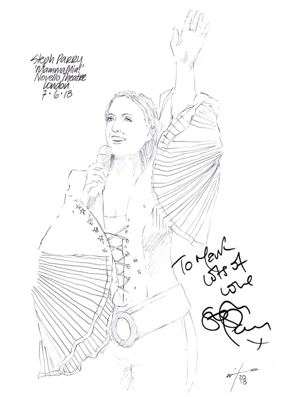 Autographed drawing of Steph Parry in Mamma Mia at the Novello Theatre on London's West End