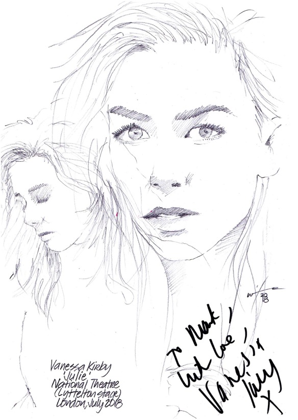 Autographed drawing of Vanessa Kirby in Julie at the National Theatre Lyttelton Stage in London