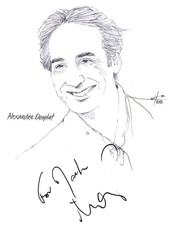 Autographed drawing of composer Alexandre Desplat