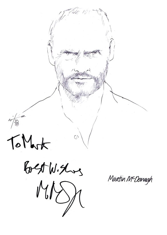Autographed drawing of writer Martin McDonagh