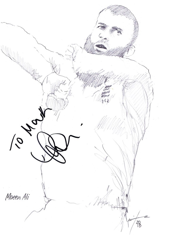 Autographed drawing of cricketer Moeen Ali