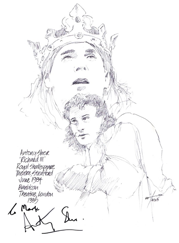 Autographed drawing of Antony Sher as Richard III at the Royal Shakespeare Theatre in Stratford and the Barbican in London