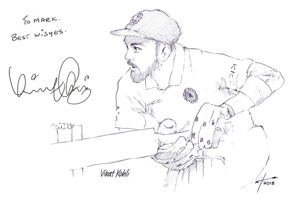 Autographed drawing of cricketer Virat Kohli