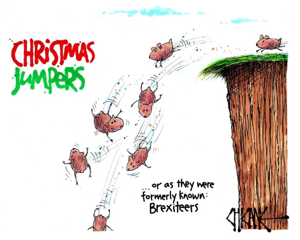Christmas Jumpers, Brexiteer Lemmings jumping off a cliff