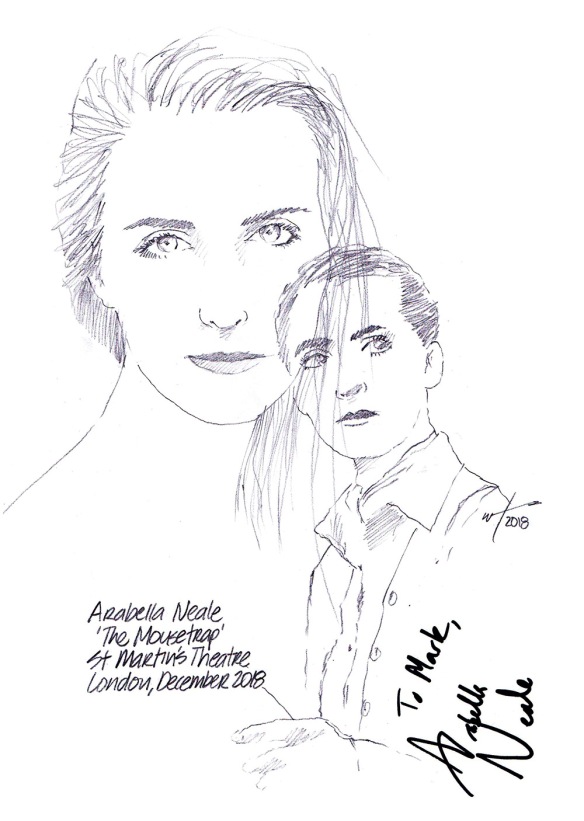 Autographed drawing of Arabella Neale in The Mousetrap at St Martin's Theatre on London's West End