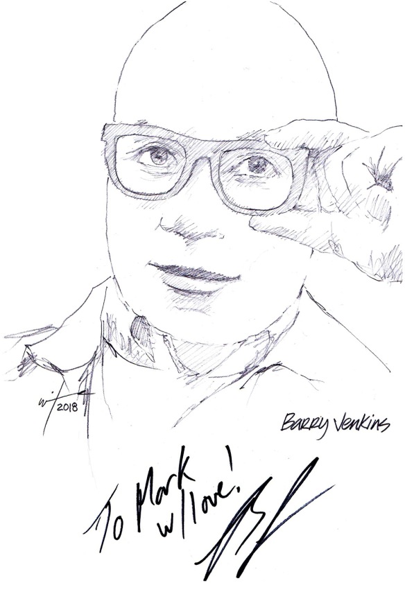 Autographed drawing of writer and director Barry Jenkins