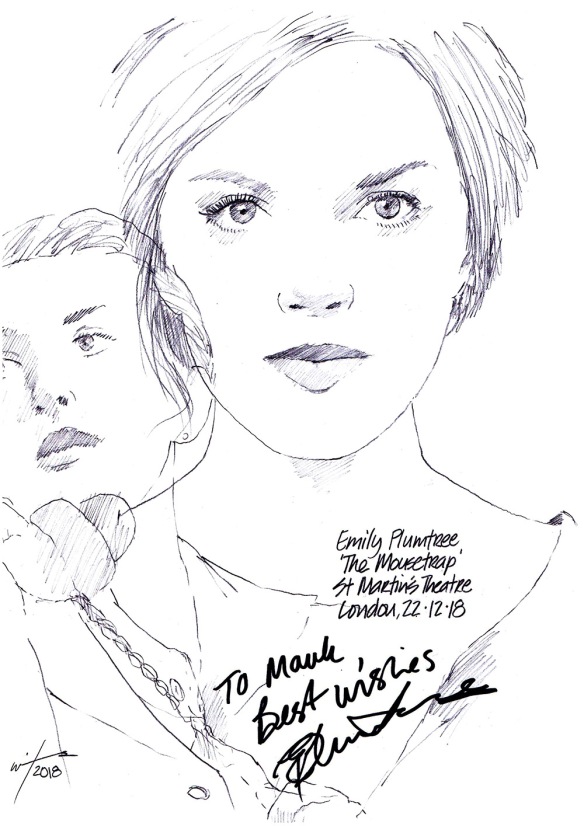 Autographed drawing of Emily Plumbtree in The Mousetrap at St Martin's Theatre on London's West End