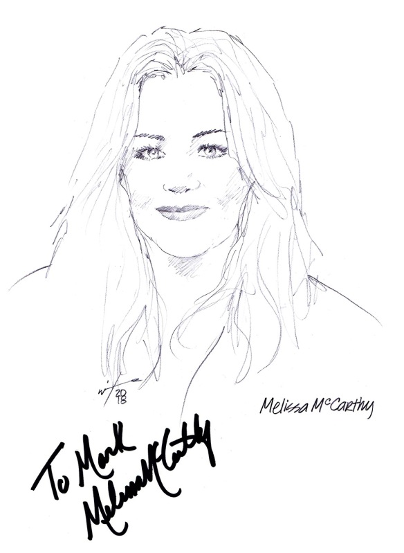 Autographed drawing of actress Melissa McCarthy