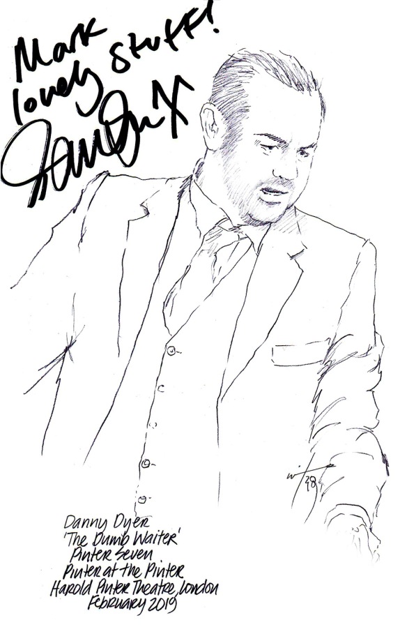 Autographed drawing of Danny Dyer in The Dumb Waiter at the Harold Pinter Theatre on London's West End