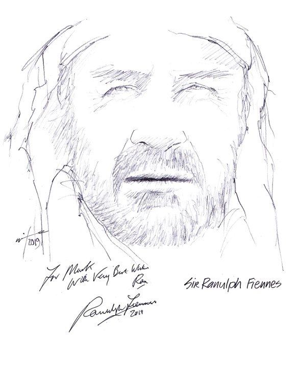 Autographed drawing of Sir Ranulph Fiennes