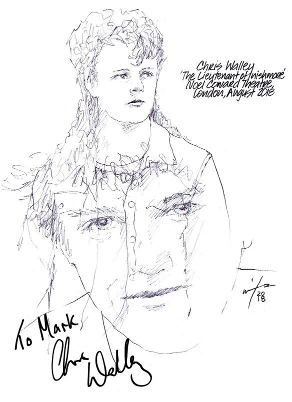 Autographed drawing of Chris Walley in The Lieutenant of Inishmore at the Noel Coward Theatre on London's West End