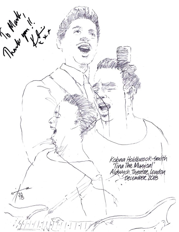 Autographed drawing of Kobna Holdbrook-Smith in Tina The Musical at the Aldwych Theatre on London's West End