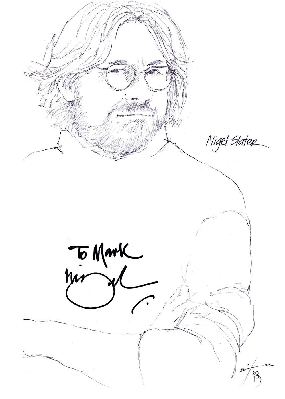 Autographed drawing of Chef Nigel Slater