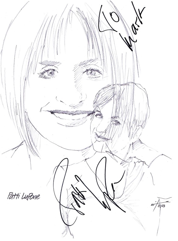 Autographed drawing of actress Patti LuPone