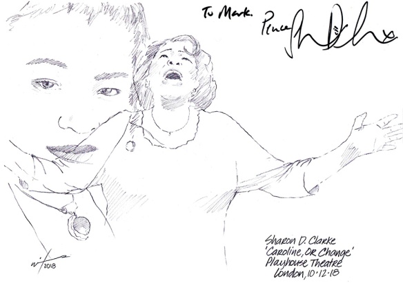 Autographed drawing of Sharon D Clarke in Caroline, Or Change at the Playhouse Theatre on London's West End