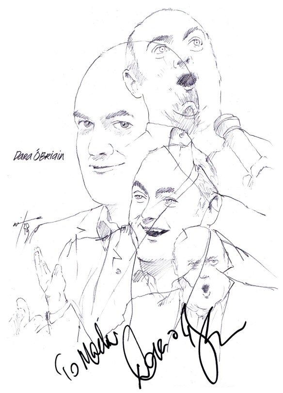 Autographed drawing of comedian Dara O'Briain