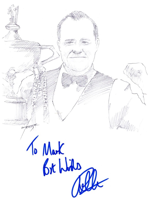 Autographed drawing of snooker player John Higgins