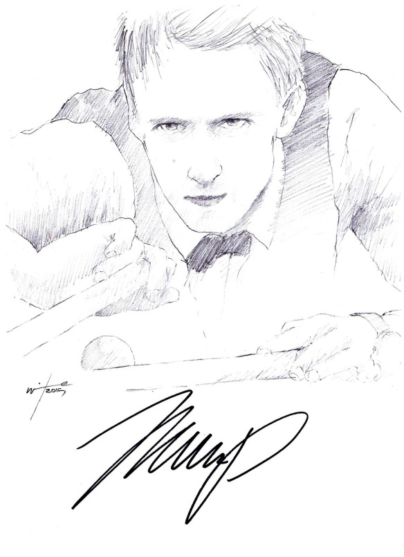 Autographed drawing of snooker player Judd Trump