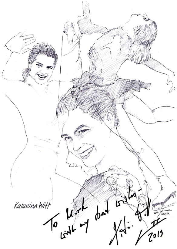 Autographed drawing of figure skater Katarina Witt