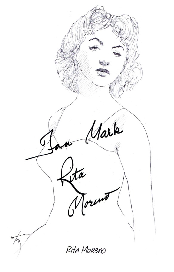 Autographed drawing of actress Rita Moreno 