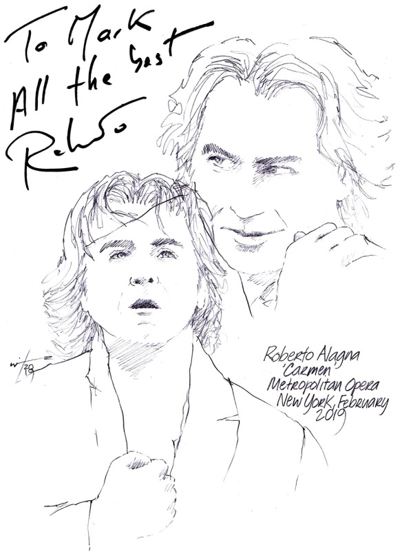 Autographed drawing of tenor Roberto Alagna