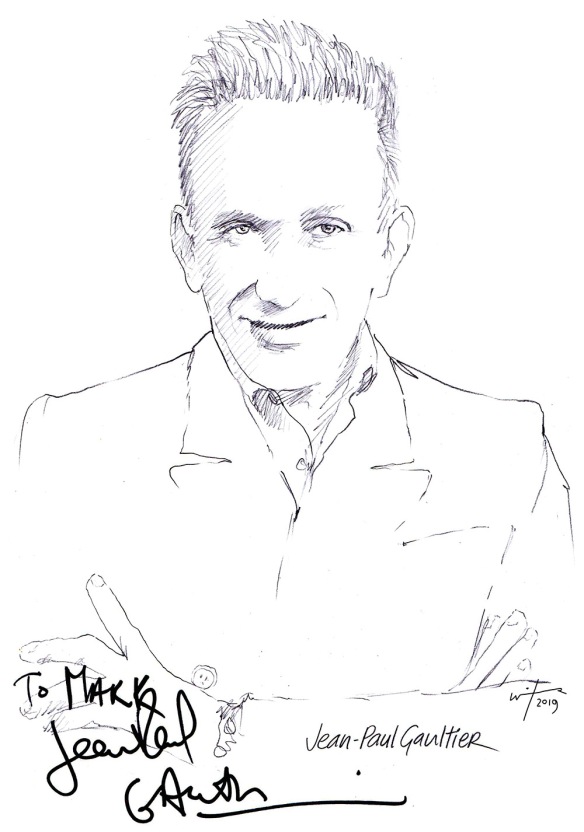 Autographed drawing of fashion designer Jean-Paul Gaultier