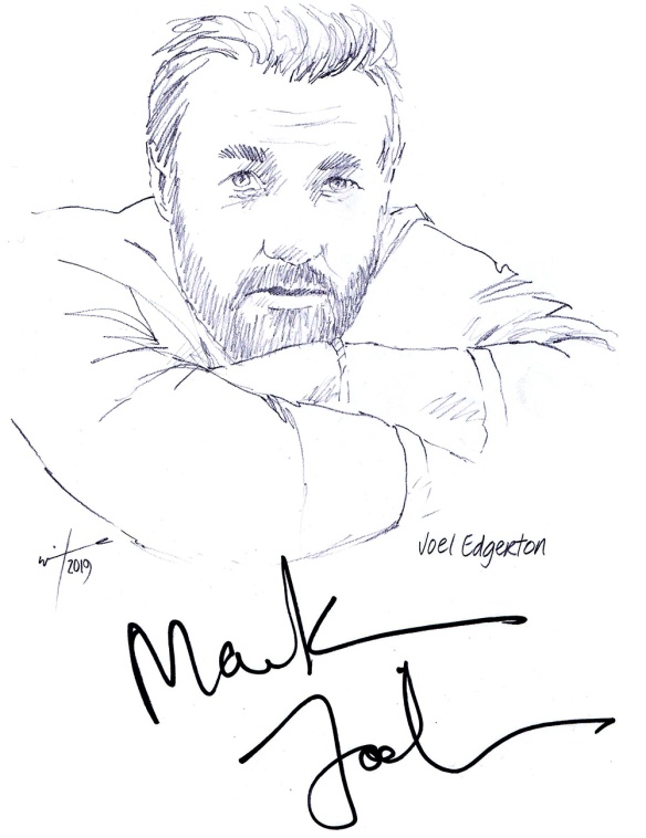 Autographed drawing of actor Joel Edgerton