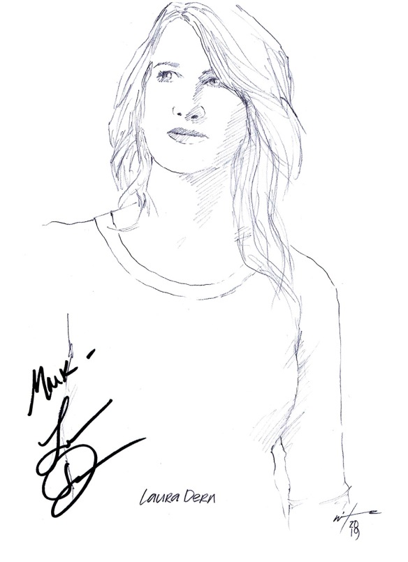 Autographed drawing of actor Laura Dern