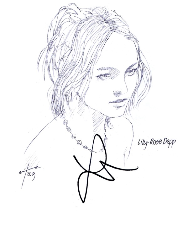 Autographed drawing of actor Lily-Rose Depp