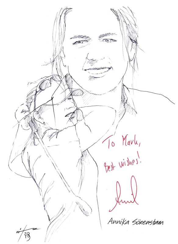 Autographed drawing of golfer Annika Sorenstam