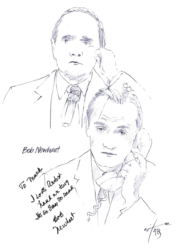 Autographed drawing of comedian Bob Newhart